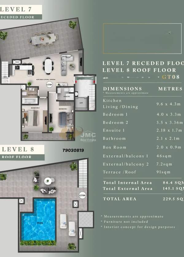 Mosta finished 2- and 3-bedroom duplex penthouses with pool
