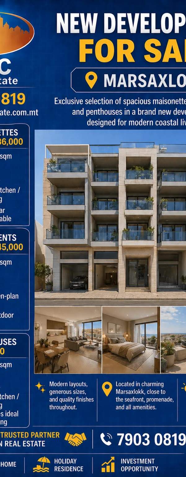 Marsaxlokk selection of spacious 3-bedroom units