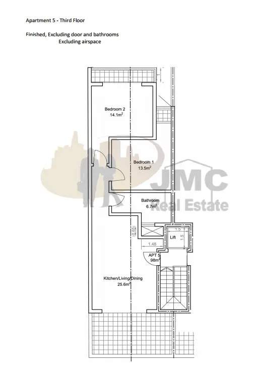 Rabat finished top floor 2 bedroom apartment