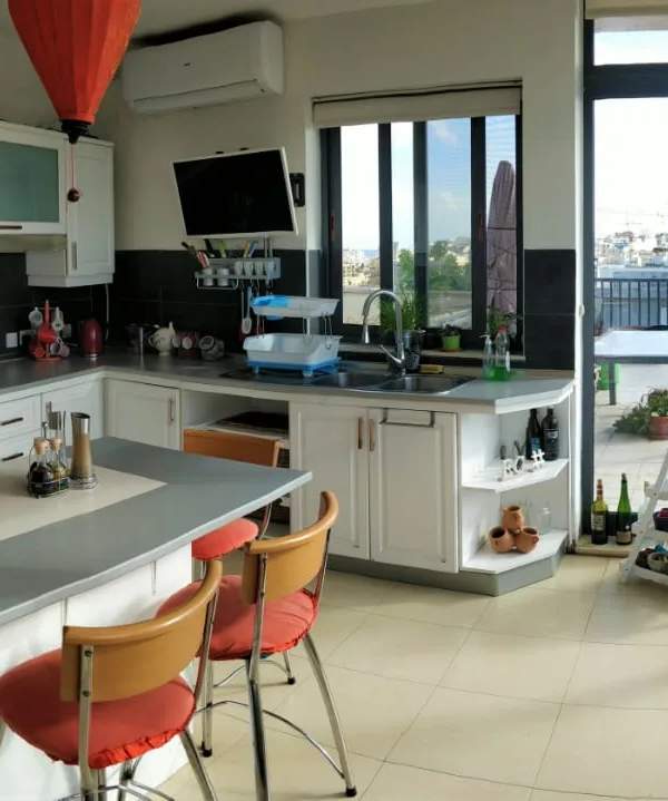 Marsascala furnished spacious 2 double bedroom penthouse with sea & country views