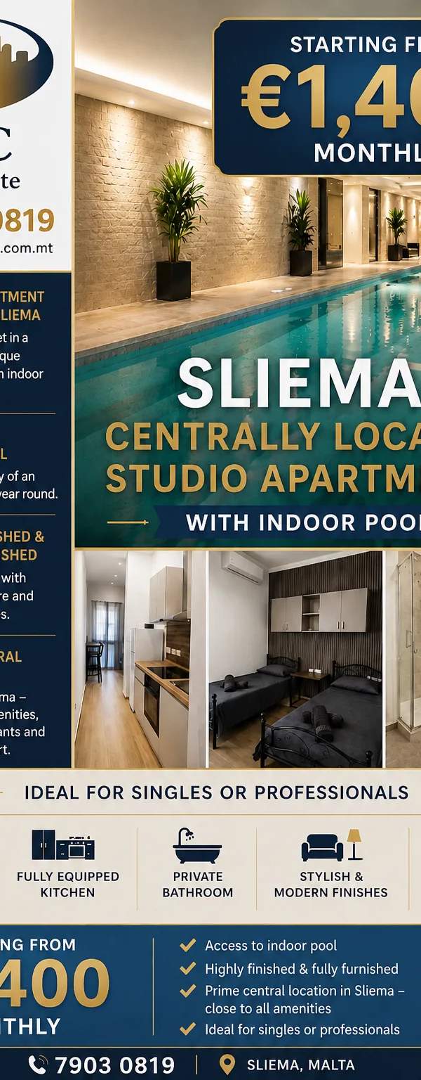 Sliema centrally located studio apartments with Pool