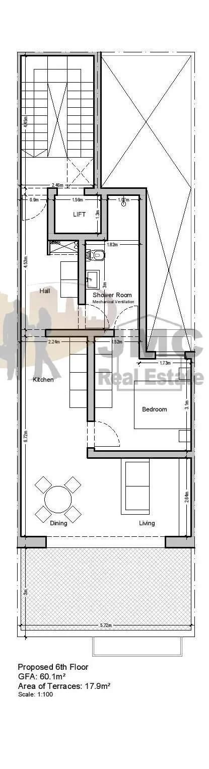 Gzira finished spacious 1-bedroom penthouse